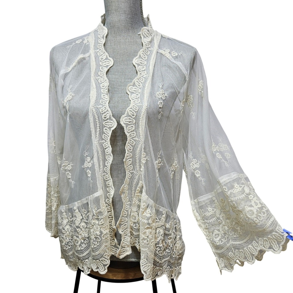 American Eagle Ivory Lace Embroidered Sheer Cardigan XS/S Boho Cottagecore Mesh